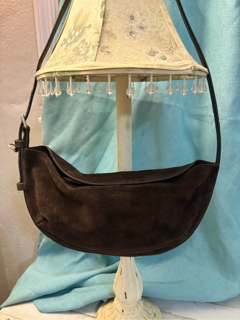 Mavi Y2K Brown Suede Crescent Shoulder Bag